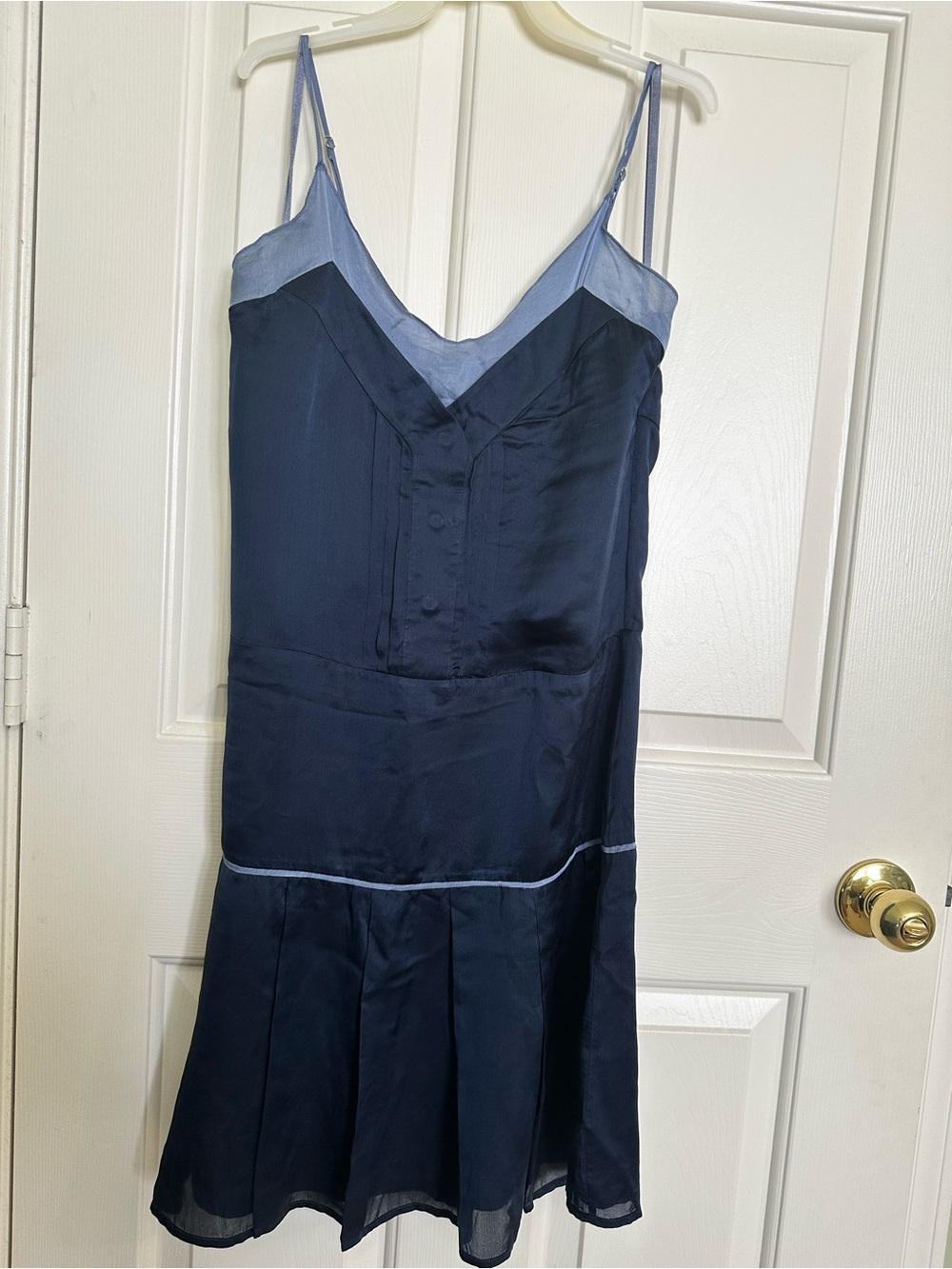 Diane Von Furstenberg Navy and Light Blue Silk Slip Dress drop waist style